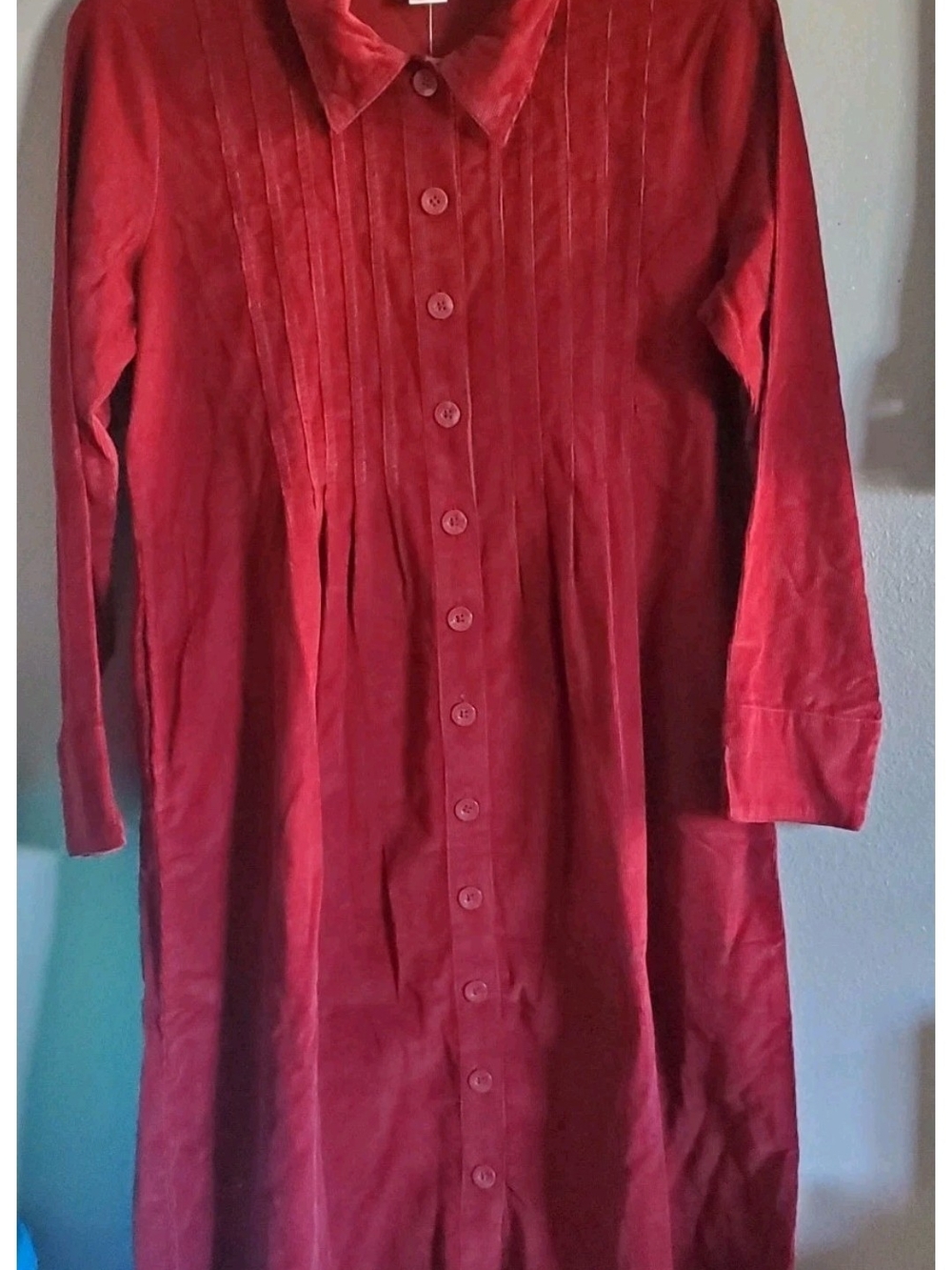 The Vermont Country Store Cotton Corduroy Dress in Merlot Cottagecore L Petite